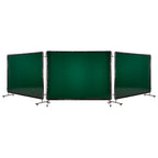 Welding Screen with Frame, 3-Panel 1.74 x 2.34m Welding Curtain Screen, Flame-Resistant Vinyl Protection Screens with 12 Wheels & 6-Level UV Protection for Workshop/Industrial Use, Dark Green