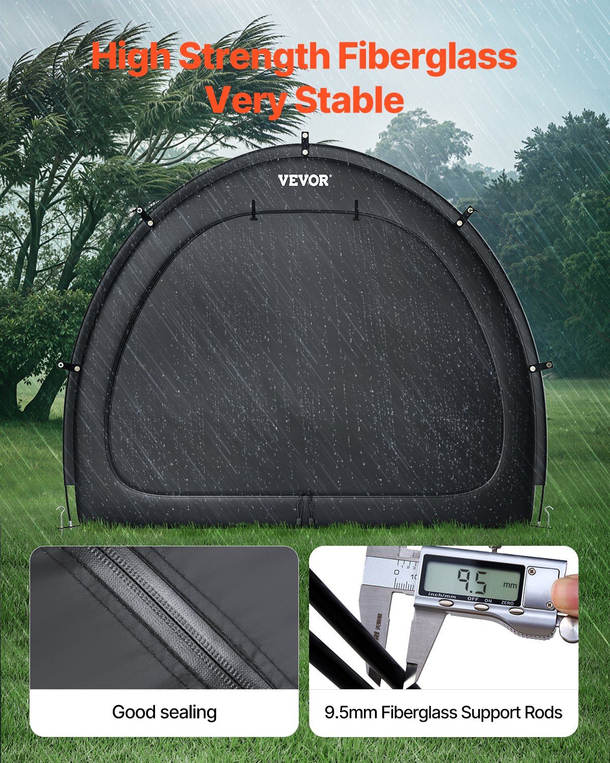 Bike Storage Tent, 1 to 2 Bikes, Outdoor Spacious Bike Storage Tent with Ventilated Window, Waterproof Fan-Shaped Bike Tent with High Strength Fiberglass & Dual Zippers, Fit for Bicycle