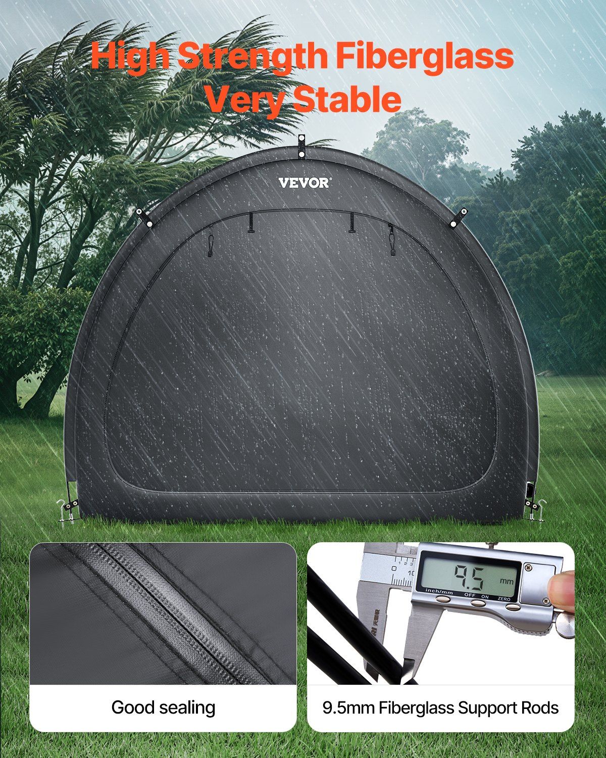 Bike Storage Tent, 4 to 5 Bikes, Outdoor Spacious Bike Storage Tent with Ventilated Window, Waterproof Fan-Shaped Bike Tent with High Strength Fiberglass & Double Door, Fit for Bicycle