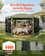 Pop up Gazebo Screen Tent, 3x3 m Large 6-Sided Camping Canopy Tent with Removable Top & Carry Bag, Quick-Set & Bite-Proof, Screen House Sun Shelter for 6-8 Persons Backyard Patio, Green