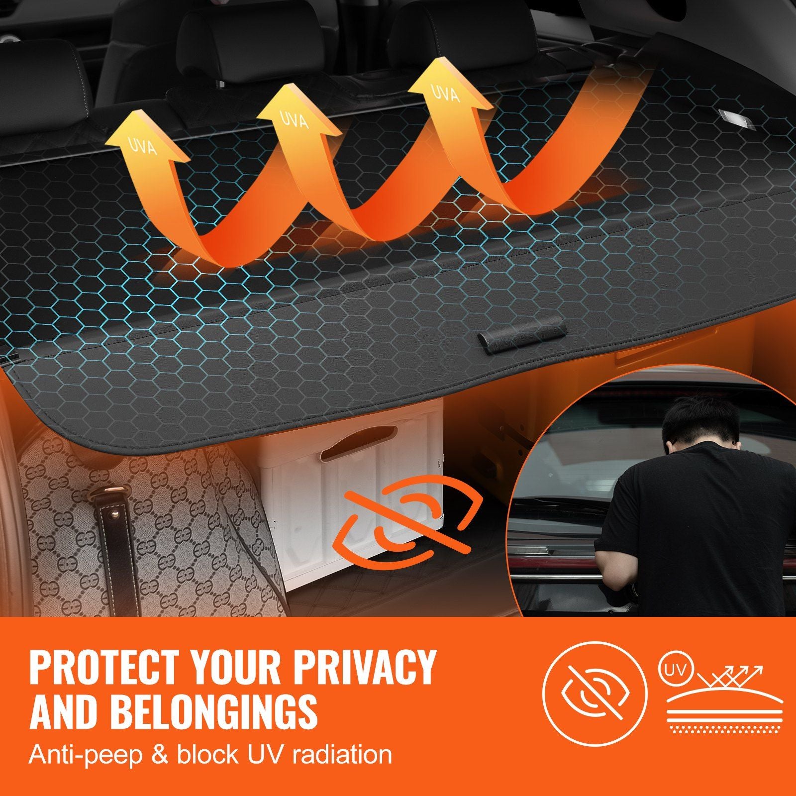 Retractable Cargo Cover for Honda, Upgraded Waterproof Trunk Cover Security Shield Shade for Honda CRV 2023-2025 5-Seater, UV Resistant Rear Trunk Cover with Aluminum Alloy & PVC Leather Texture