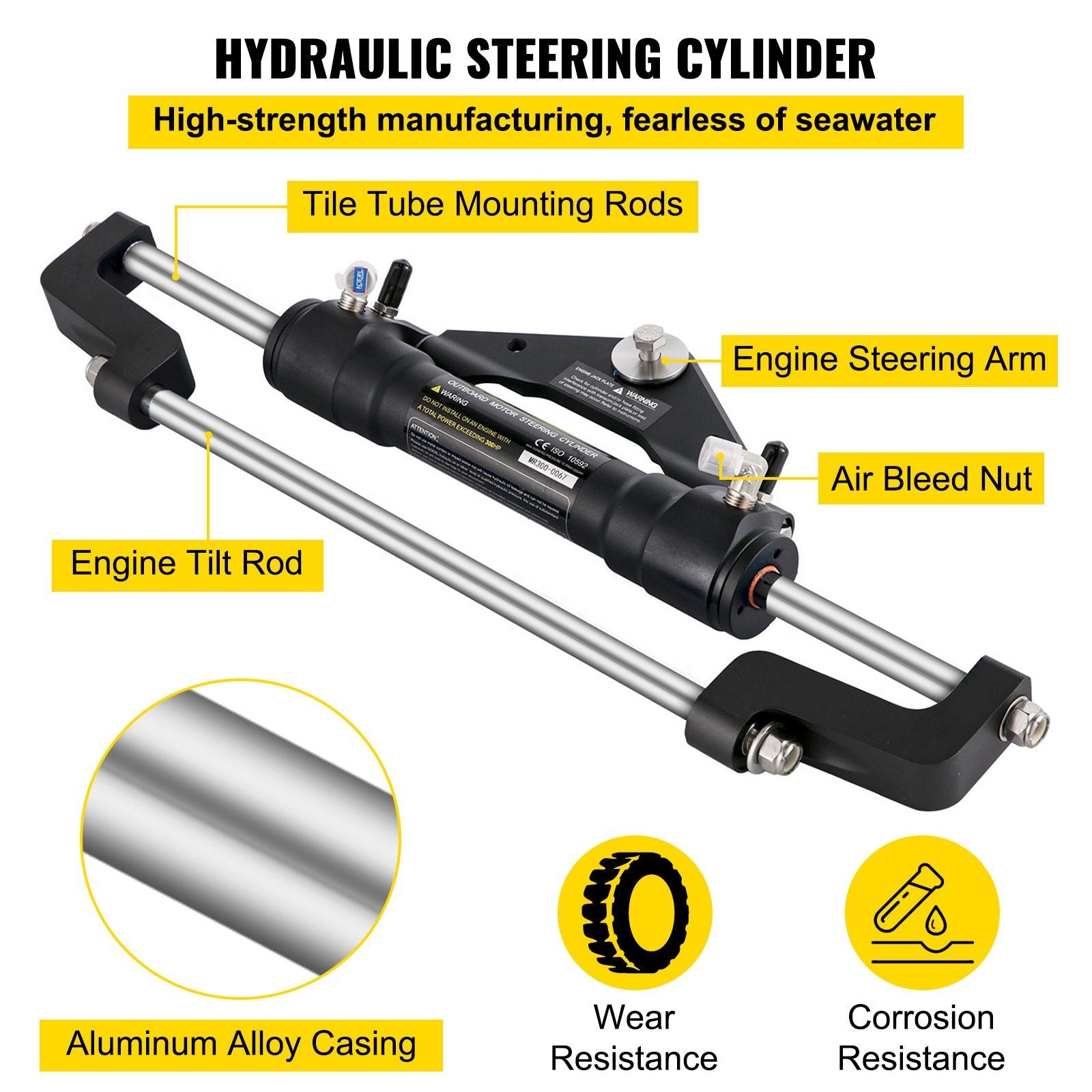 Hydraulic Boat Steering Kit, 300HP Hydraulic Steering Kit Helm Pump, Cylinder, Wheel, 24 Feet Hose Hydraulic Steering Seal Kit, Corrosion-Resistant Boat Steering System Marine Steering Kit