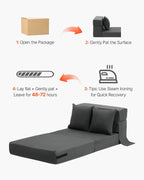 Folding Sofa Bed, 3-in-1 Foldable Couch Bed with 2 Pillows and Washable Cover, 25D High Density Memory Foam Convertible Sleeper Chair Bed, Futon Couch for Living Room, Bedroom, Dark Grey(Single)