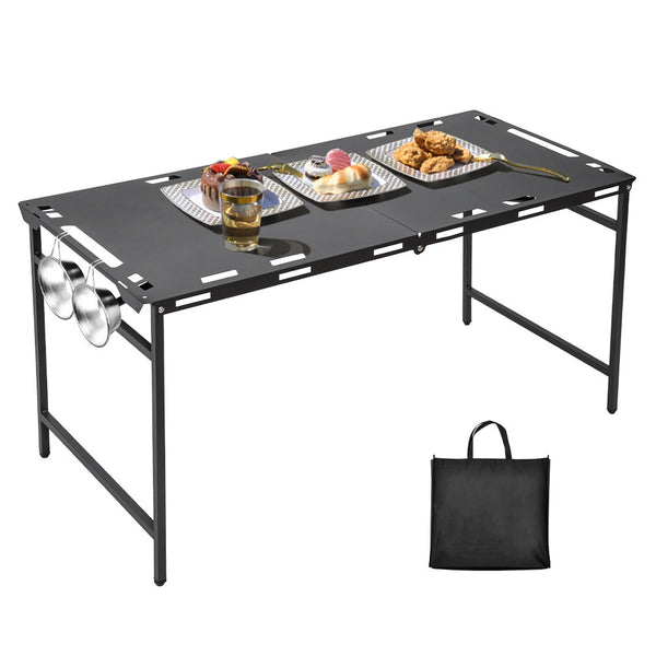 Pneumatic Folding Table Quick Open Sturdy Outdoor Tactical Camping Table Portable Multifunctional Picnic Table with Side Tactical Holes 104x48x50cm