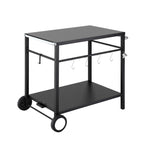 Weisshorn BBQ Camp Party Table, Garden Backyard Outdoor Cart Stainless Steel Prep Table Mobile Kitchen Trolley Heavy Duty with Wheels Tank Holder Hooks, Black