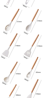 Utensil Set Silicone Non Stick Wooden Handle